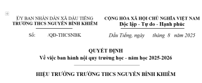 NỘI QUY TRƯỜNG HỌC NĂM HỌC 2025-2026