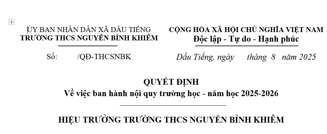 NỘI QUY TRƯỜNG HỌC NĂM HỌC 2025-2026