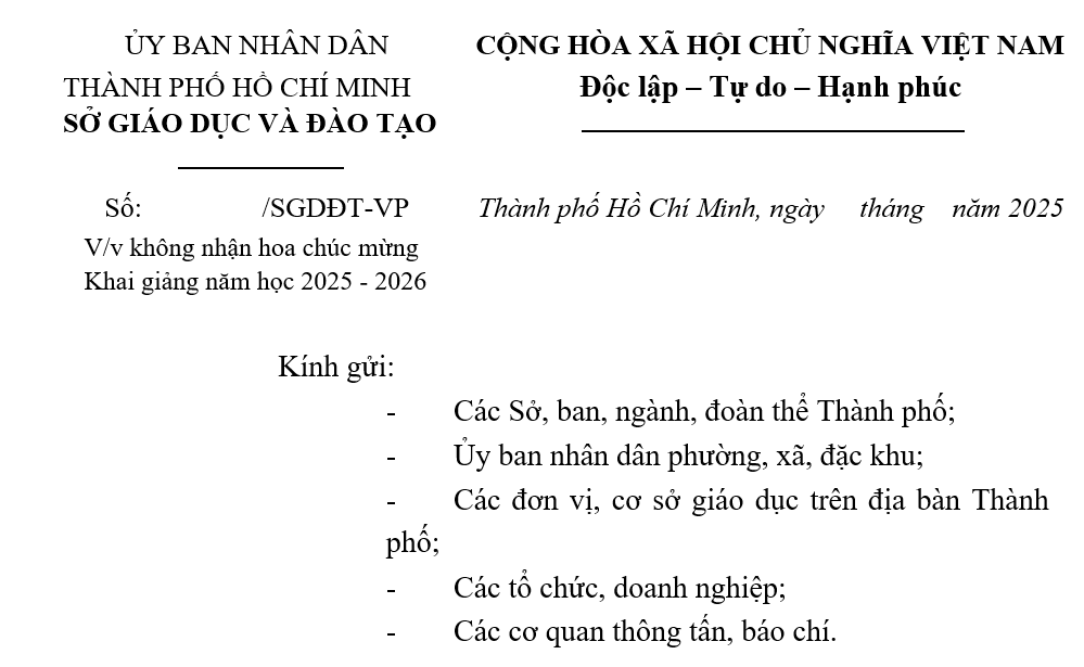 THÔNG BÁO: VỀ VIỆC KHÔNG NHẬN HOA CHÚC MỪNG KHAI GIẢNG NĂM HỌC 2025 -2026